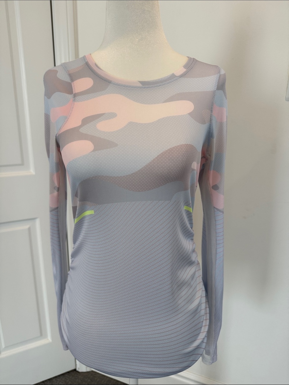 Lucky in Love Long-Sleeve Pastel Camo Performance Tee in Gray and Pink
